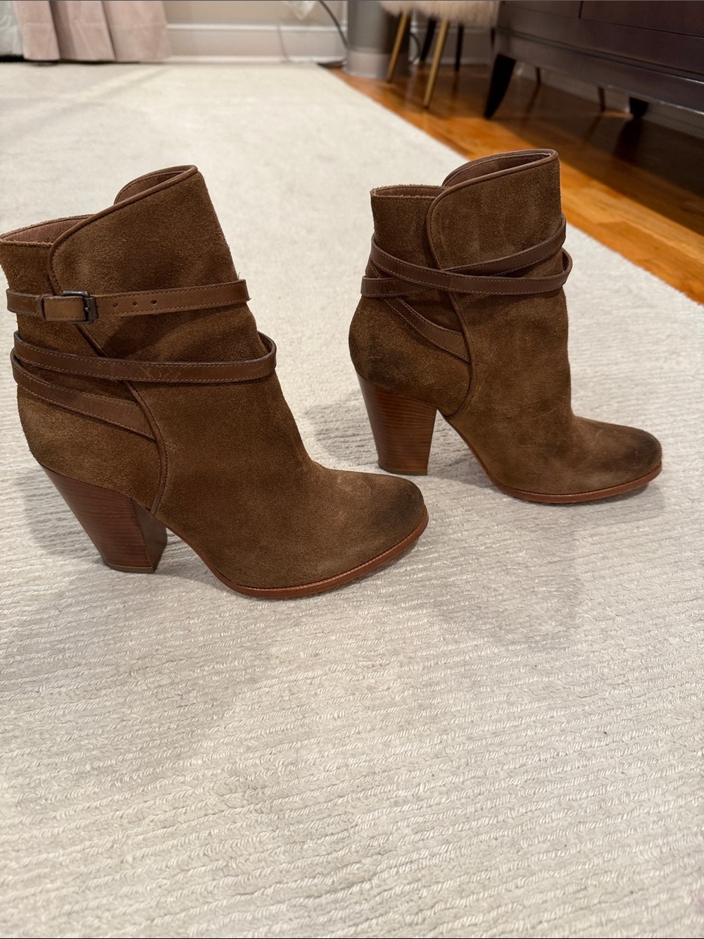 ALLSAINTS Women's Brown Suede Ankle Boots with Wrap Detail